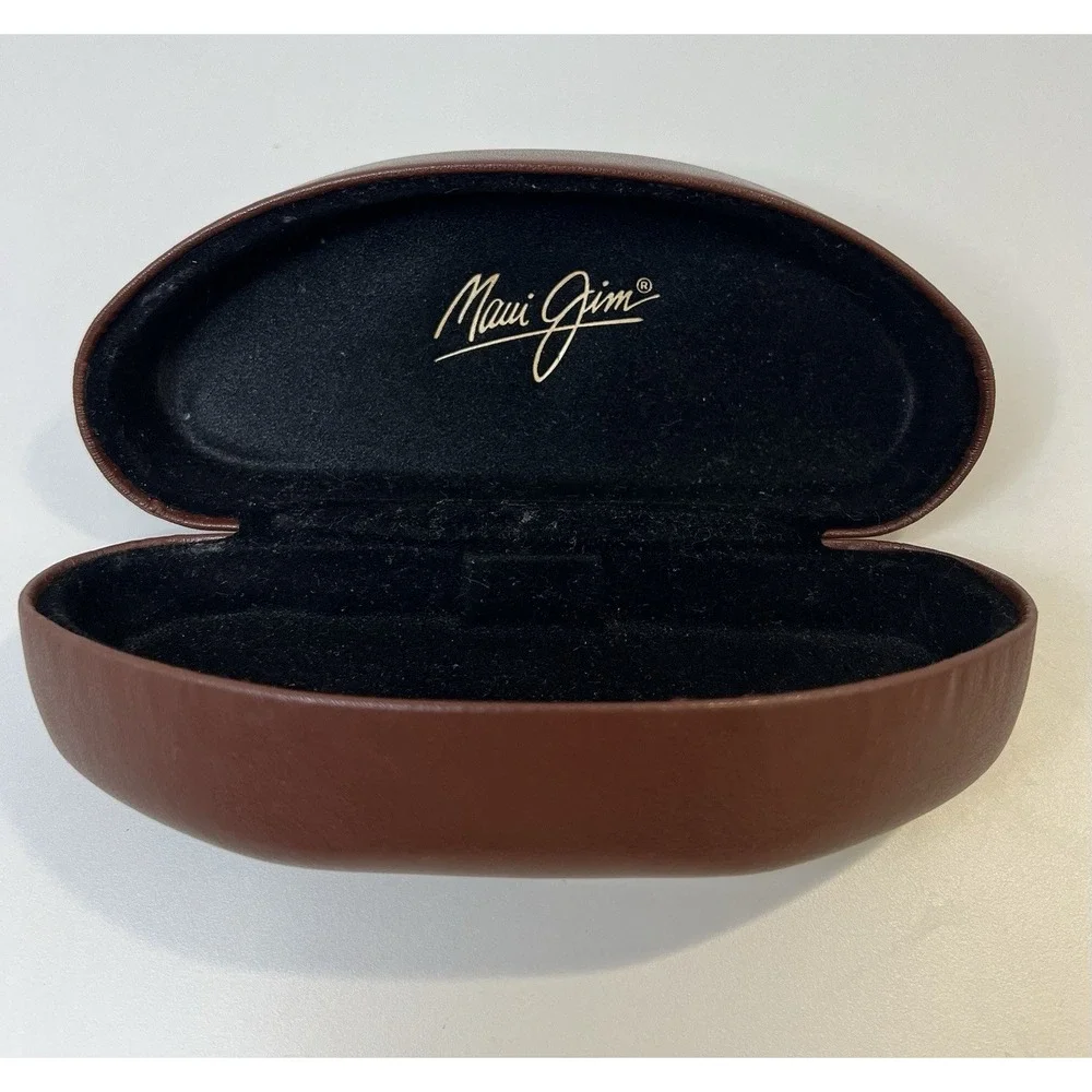 Maui Jim Sunglass Case Hard Clam Shell Brown Glasses Faux Leather Eyeglass Case